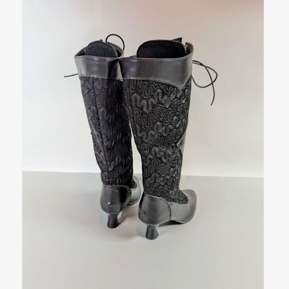 Victorian Goth Lace Up Boots Black Regency Kitten Heel Size 4.5-5 Pirate Cosplay - Picture 7 of 14